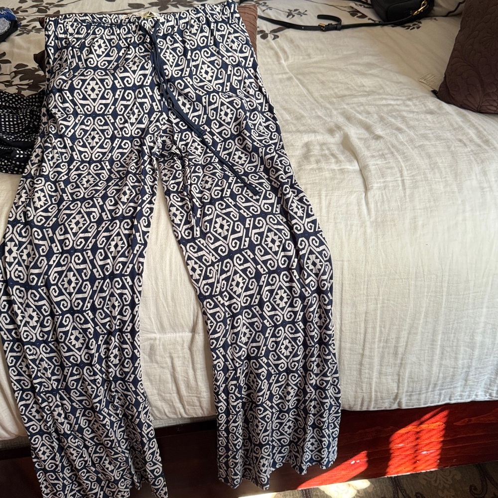 Navy and White Patterned Pants